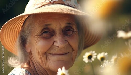 Portrait of an old woman in a garden