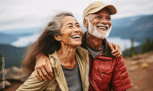 Journey of Love: Senior Hawaiian-Chinese Woman and Caucasian Husband Hiking © Bartek