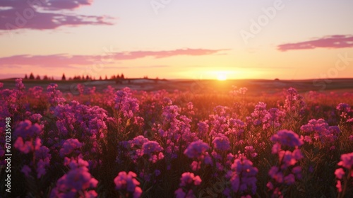 A vibrant Velvet Verbena field bathed in the warm hues of a setting sun.