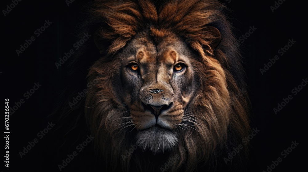 A lion with a dark background. Generative AI.
