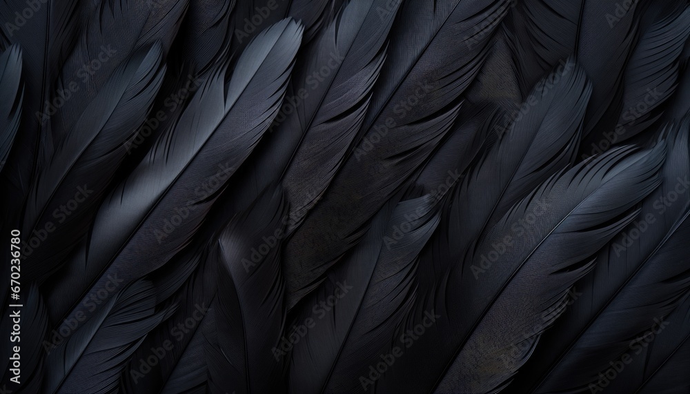 Obraz premium black matte feather of crow , close-up background