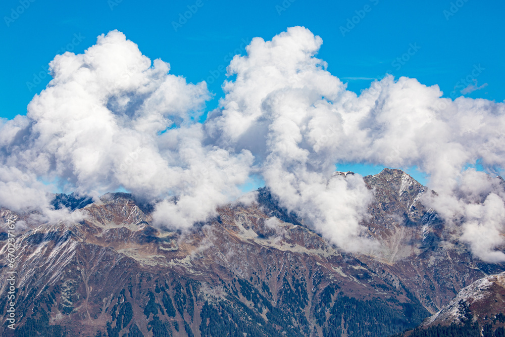 Low hanging clouds in the swiss alps near Davos, Switzerland