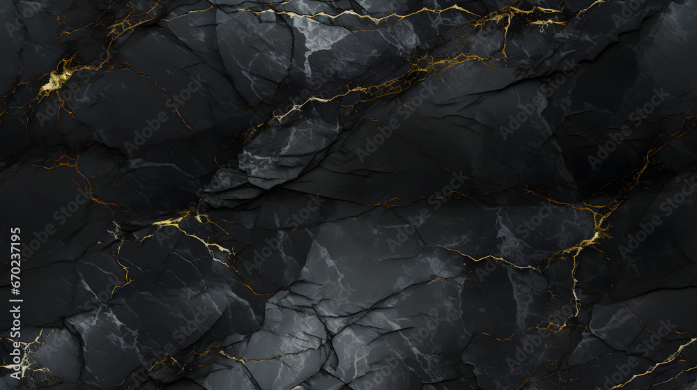 Seamless dark marble with golden cracks texture pattern - obrazy, fototapety, plakaty 