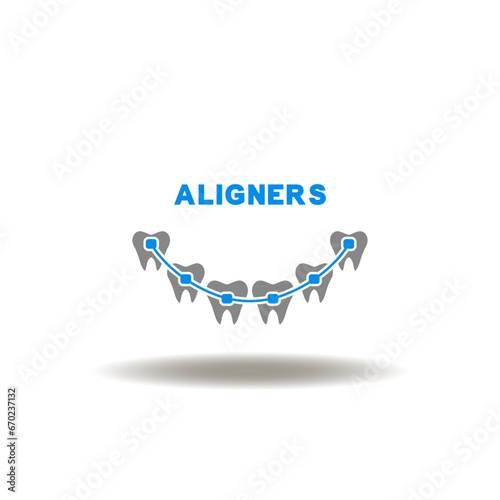 Vector illustration of teeth alignment. Symbol of orthodontics. Icon of dental aligners.