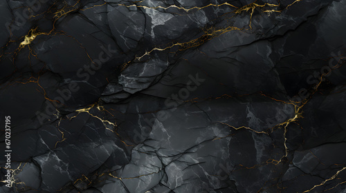 Seamless dark marble with golden cracks texture pattern