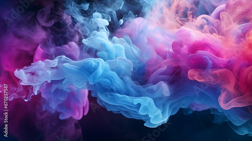 Pink and blue neon smoke with shiny glitter particles background