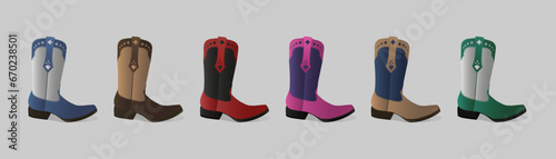 Boots detailed illustration leather casual shoes color collection casual cowboy outfit