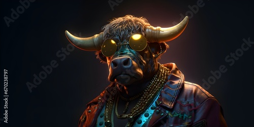  Cyber Stampede  The Bull in the Beat    Background Design   AI Generated Artwork