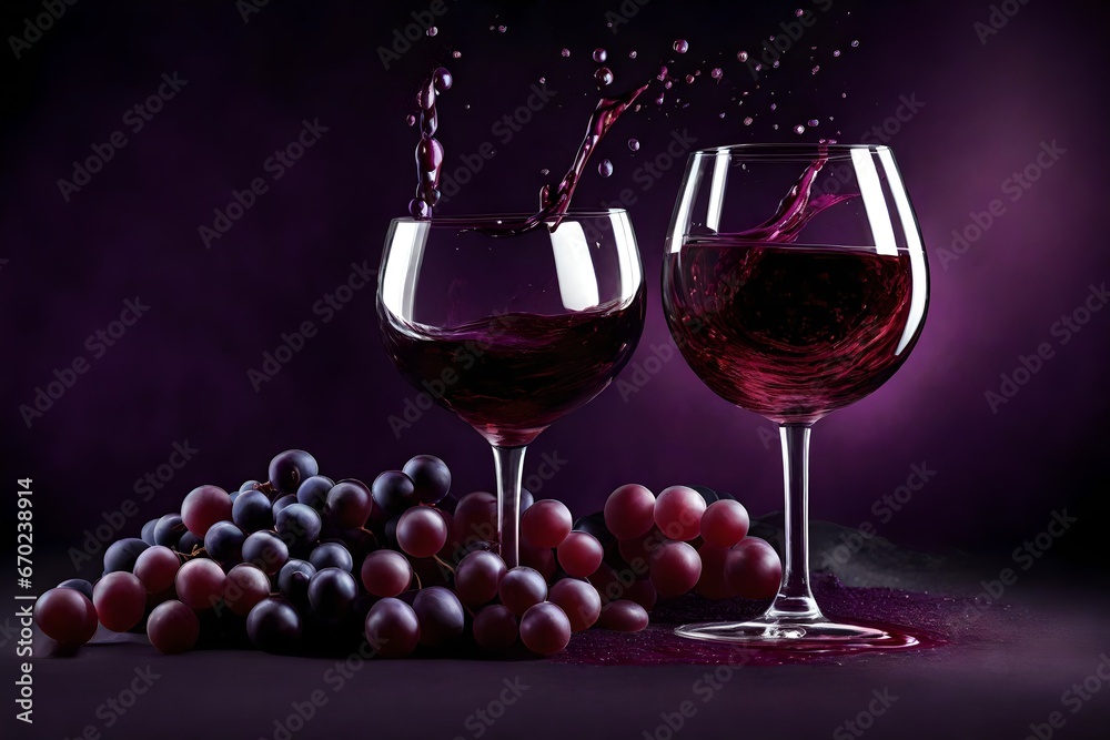 wine slash in glass with deep purple background