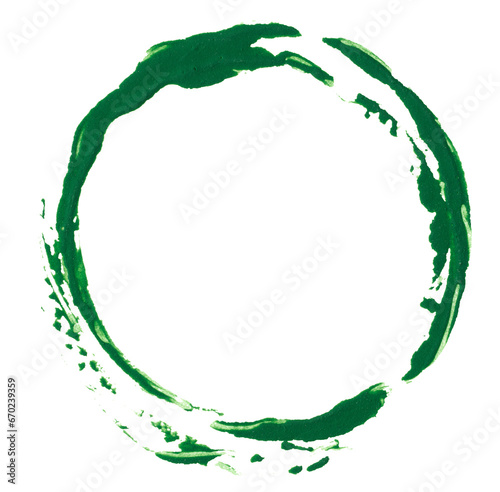 Round green paint imprint on white isolated background