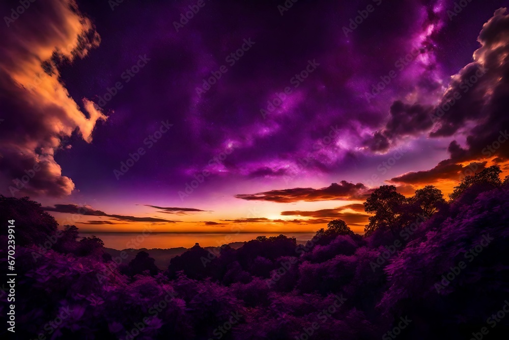 deep purple and orange sky view