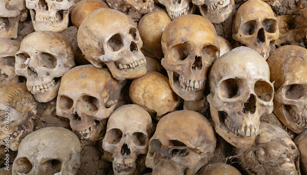 Human skulls and bones found in tombs