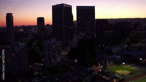 Wallpaper Mural Aerial Panning Shot Of Modern Buildings By Vehicles On Street In City Against Sky - Los Angeles, California Torontodigital.ca