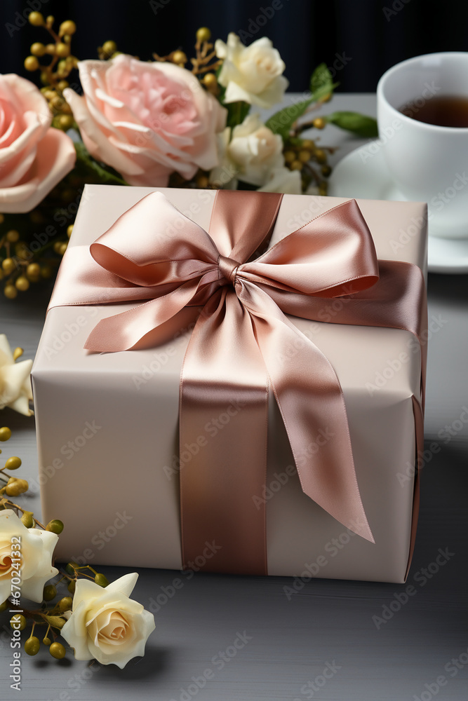 Female hands with festive minimalistic manicure tie a bow on a white gift box, Surprise preparation. Christmas Eve, Xmas and New Year postcard, Black Friday sales, Birthday celebration. AI generative Female hands with festive minimalistic manicure tie a bow on a white gift box, Surprise preparation. Christmas Eve, Xmas and New Year postcard, Black Friday sales, Birthday celebration. AI generative