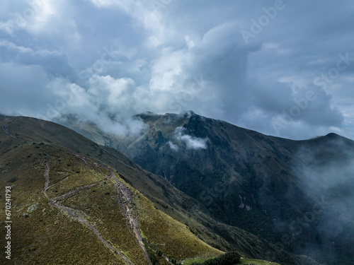 Beautiful aerial view of the Ecuadorian Andes. Pichincha Volcano.