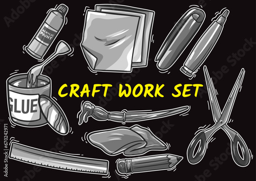 Pattern illustration with tools, tags, words, style, spray paint, emoji, fresh and monochrome	