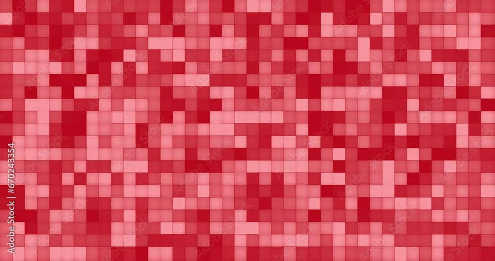Many square shapes placed together flashing and changing color creating an effect of moving and morphing pixels. Shiny red color square particles blinking like led pixel screen saver. Many square shapes placed together flashing and changing color creating an effect of moving and morphing pixels. Shiny red color square particles blinking like led pixel screen saver.