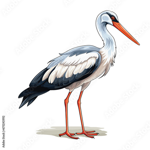 Hand Drawn Flat Color Stork Bird Illustration