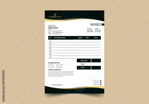 Invoice minimal design template. Bill form business invoice accounting money bills or price invoices and payment agreement design templates. Tax form, bill graphic or payment receipt page vector