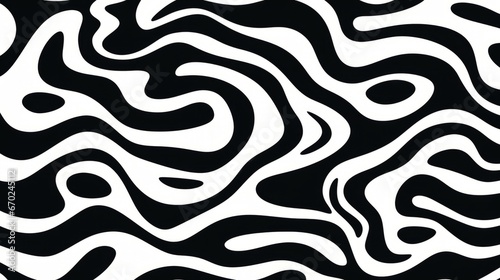 Wavy and Swirled Brush Strokes Vector Seamless Pattern - Bold Black and White Design