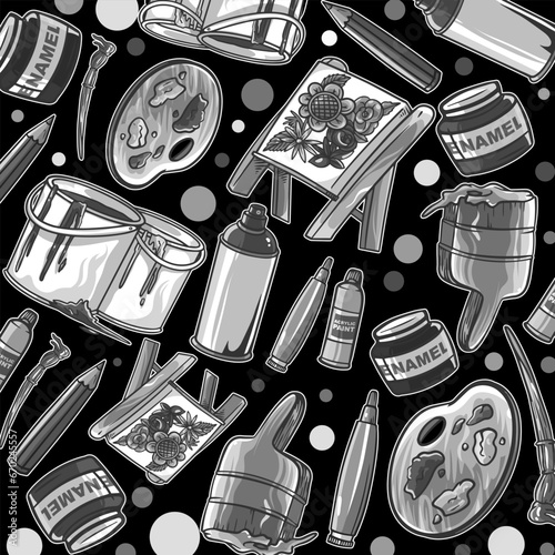 Pattern illustration with tools, tags, words, style, spray paint, emoji, fresh and monochrome