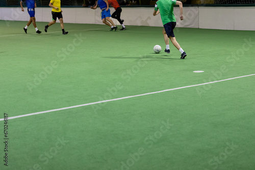 Futsal players rivals in action. Sport mini soccer futbol sala concept. © zphoto83