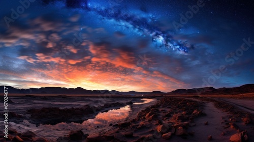 A panoramic view of a starry night sky in the Atacama Desert  Chile  capturing the Milky Way and other celestial bodies  with an emphasis on clarity and depth of field