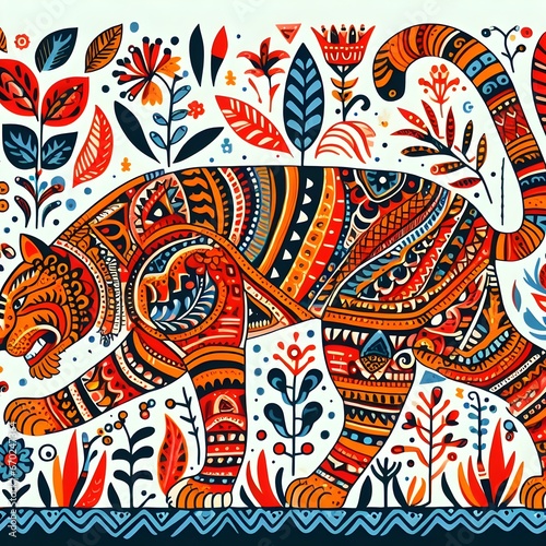Gond art pattern on lion