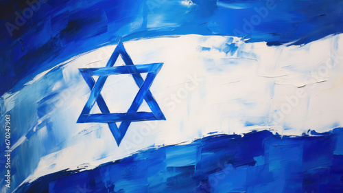 Israel flag painted with paint art background. Israel country flag splash and smoke painting style