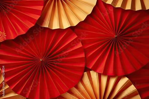 Red and gold fan pattern background. Festival or wedding traditional asian decoration. Lunar New Year chinese banner template with copy space