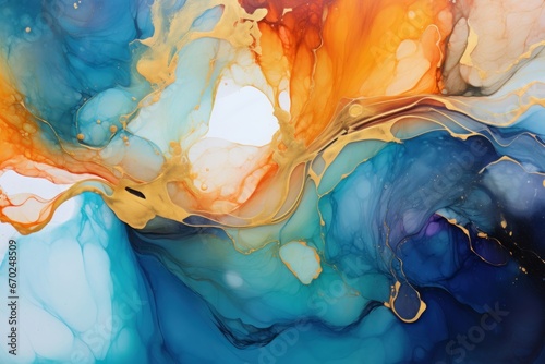Abstract fluid art painting in alcohol ink technique