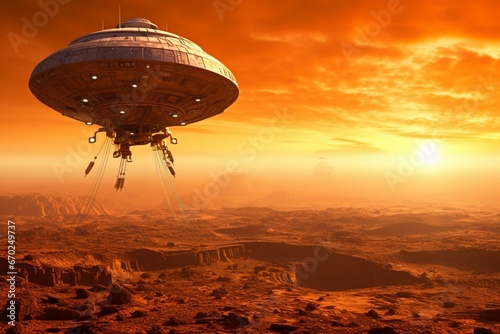 Spacecraft landing against a sunrise backdrop. Generative AI