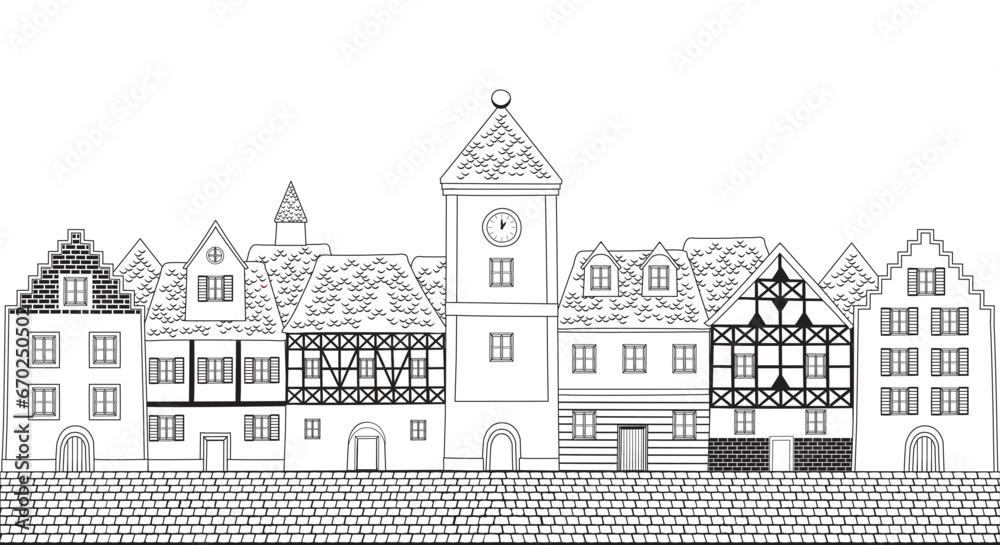 Vector illustration of traditional central European houses