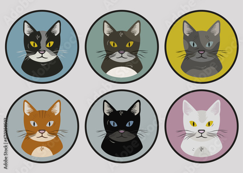 Set of colorful cat illustrations