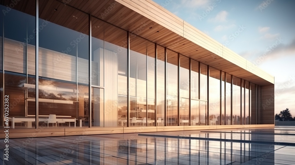 architecture building scene, minimal style, wood and glass facade architecture building scene, minimal style, wood and glass facade