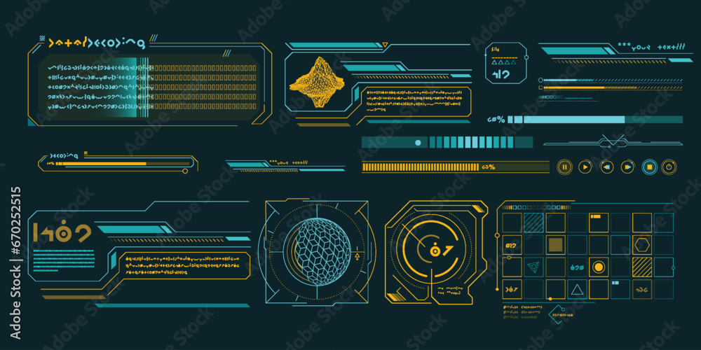 Vector data elements for sci-fi interface infographics. - obrazy, fototapety, plakaty 