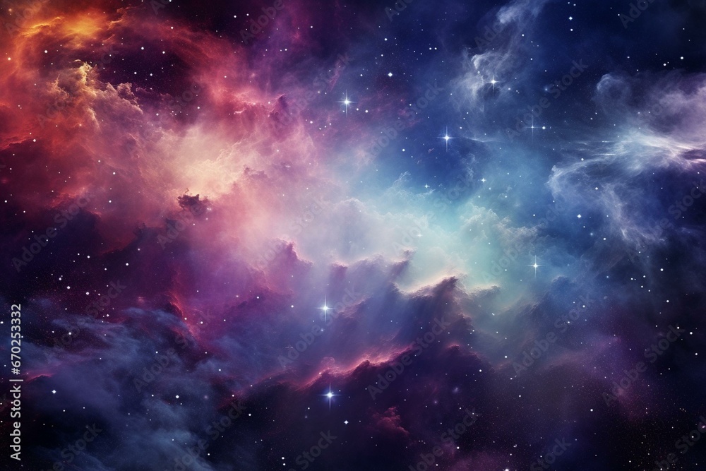 Colorful galaxy with nebula, shiny stars, and heavy clouds. Generative AI