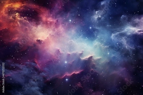 Colorful galaxy with nebula  shiny stars  and heavy clouds. Generative AI