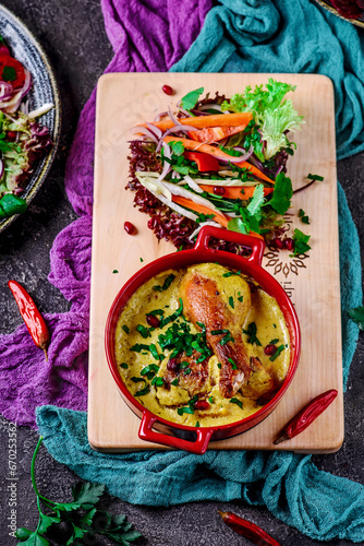 Shkmeruli, Georgian chicken a.traditional Georgian dish .selective focus photo