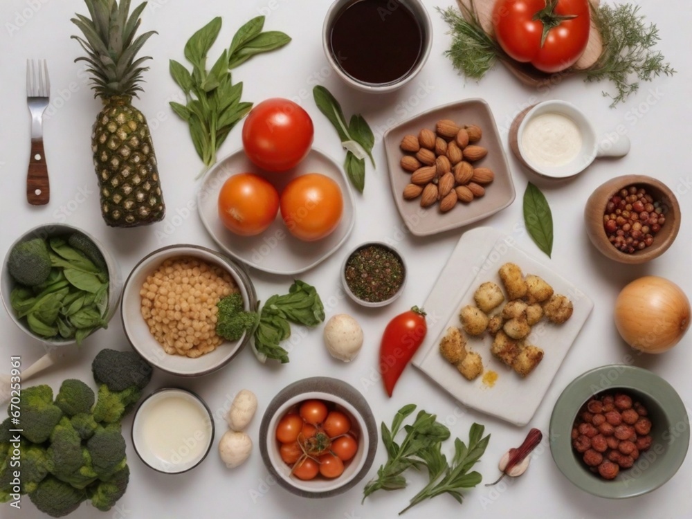 flat lay heathy cooking. food in a plate