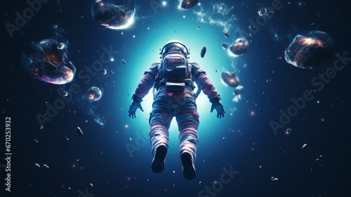 Illustration of an astronaut floating in space. Generative ai