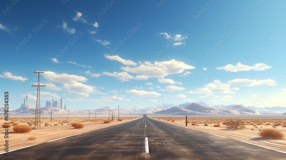Fototapeta premium Empty road in the desert. Generative ai