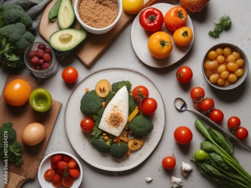 flat lay heathy cooking. food in a plate