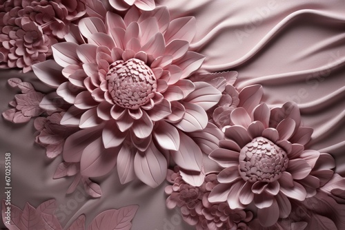 Floral satin wallpaper with 3D design. Generative AI © Saffron