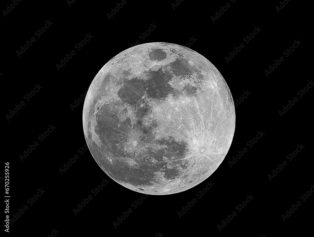 Obraz premium Full Moon phase, taken with my telescope after the lunar eclipse event.