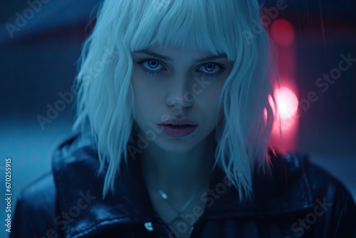 movie still close up of an android bad girl mystical