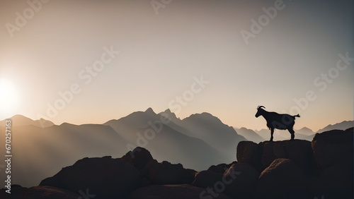 silhouette of a goat in mountains