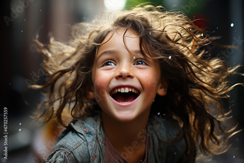 Portrait of a happy children with long hair laughing