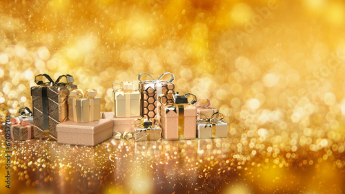 The gold gift box for celebration concept 3d rendering © niphon