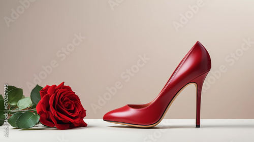 women's red shoe on the floor. ai generated